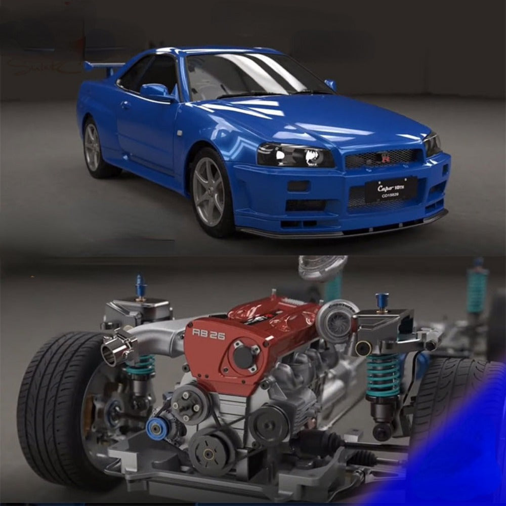 CAPO Skyline GTR R34 1/8 All-metal Rc Flat Drift Car KIT Blue Gray