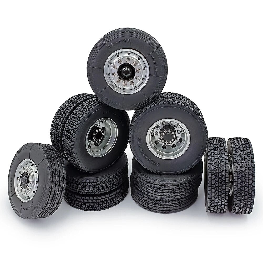 Roues Arrière Alliage CNC Avec Pneus Caoutchouc Pour Camion RC 1/14 - Compatible Tamiya Tracteur