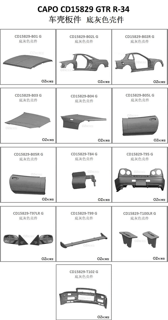 CAPO CD15829 GTR R34 1/8 RC Car Grey Shell