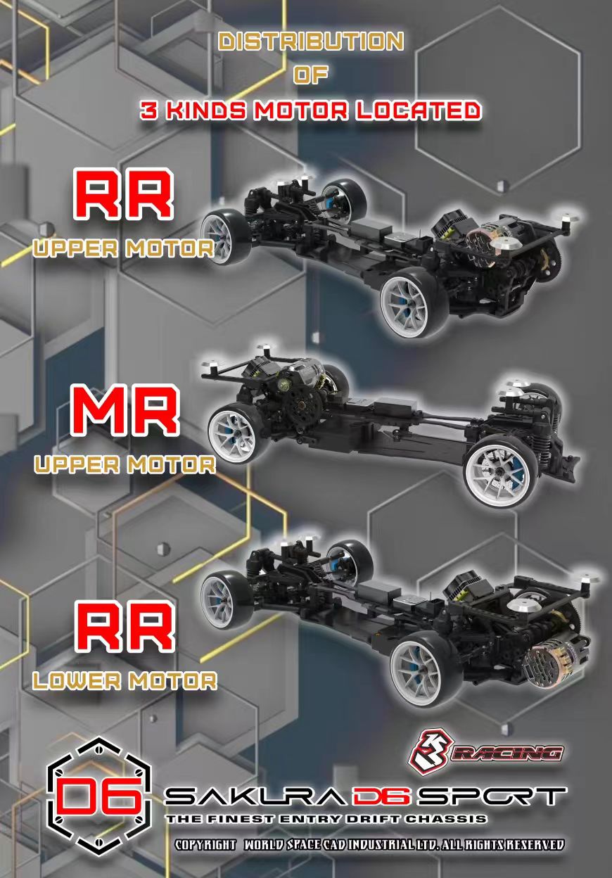 3RACING SAKURA D6 SPORT 1/10 C-FRP製シャーシ 3Racing 1/10 Sakura D6 Sport Fibre Glass Version 2WD Drift