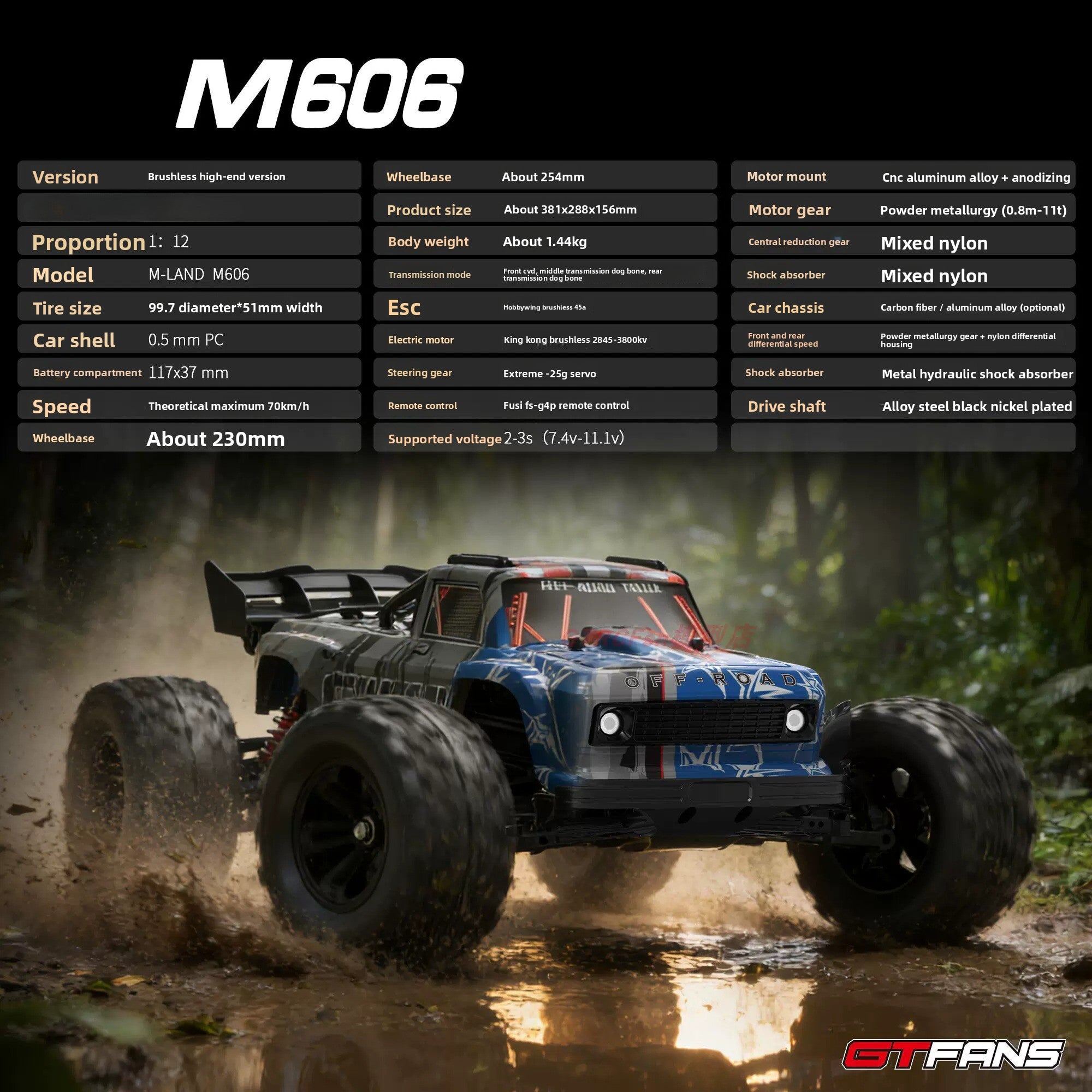 GTFANS M-land M606 1/12 Brushless 4wd Rc Car RTR – VAJJEXRC