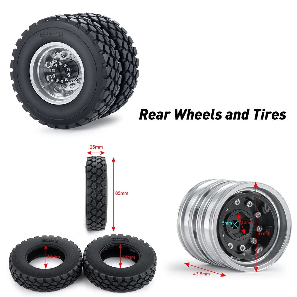 6x6 Metal Wheels Tires Set for 1/14 Tamiya RC Truck Tractor – VAJJEXRC