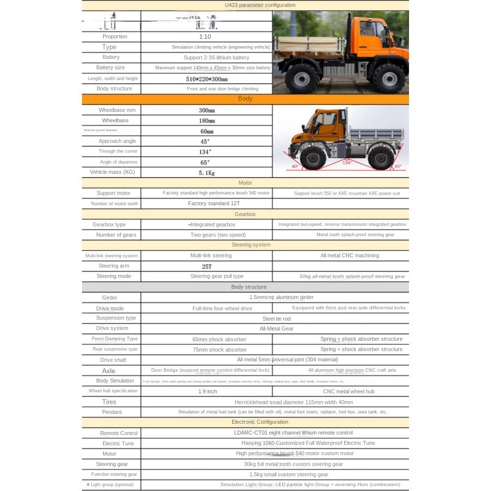 1/10 Rc Unimog Climbing Car Metal Chassis with Hydraulic Lifting Cargo ...